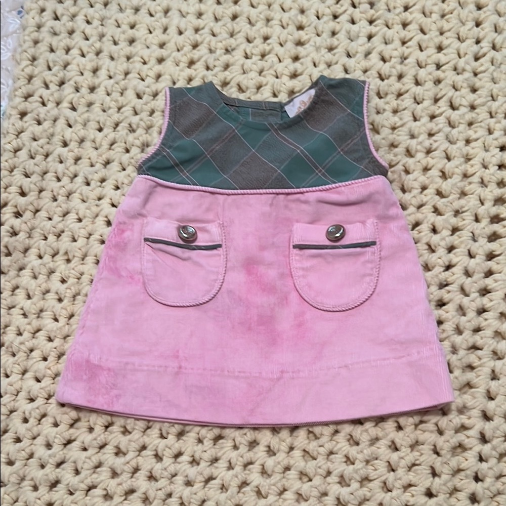 TBBC Pink & Green Corduroy Plaid Dress 0-6m
